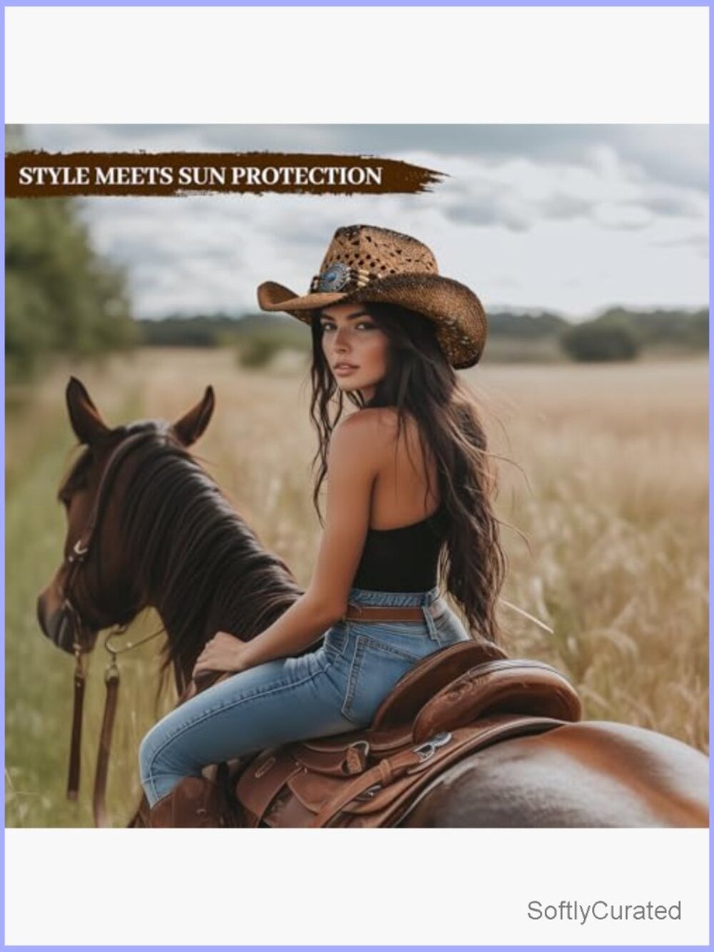 Straw Cowboy Hat with Wide Brim - Medium Size for Adults Summer Western Hat - Picture 7 of 7